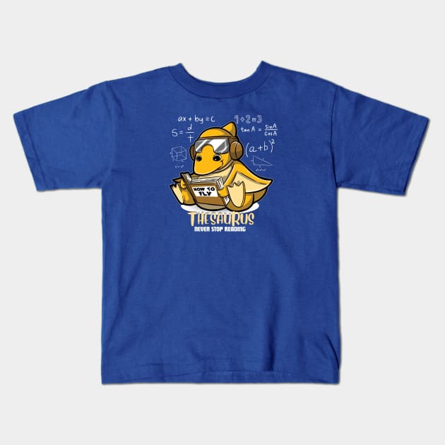 Thesarus - Pterosaur, Flying Dinosaur Reading A Book On " How To Fly" Kids T-Shirt by DinoMart